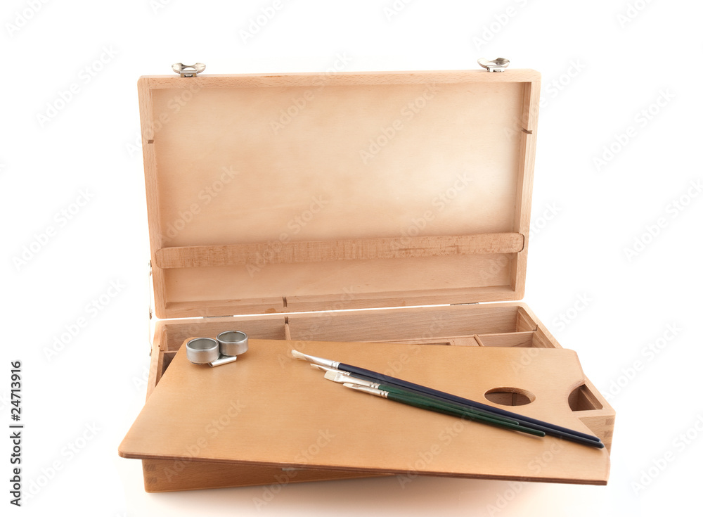 Wooden painter case with brushes Wooden painter case with brushes