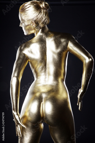 Statue Frau Nackt in Gold bemalt Porträt