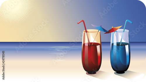Two cocktails on summer beach