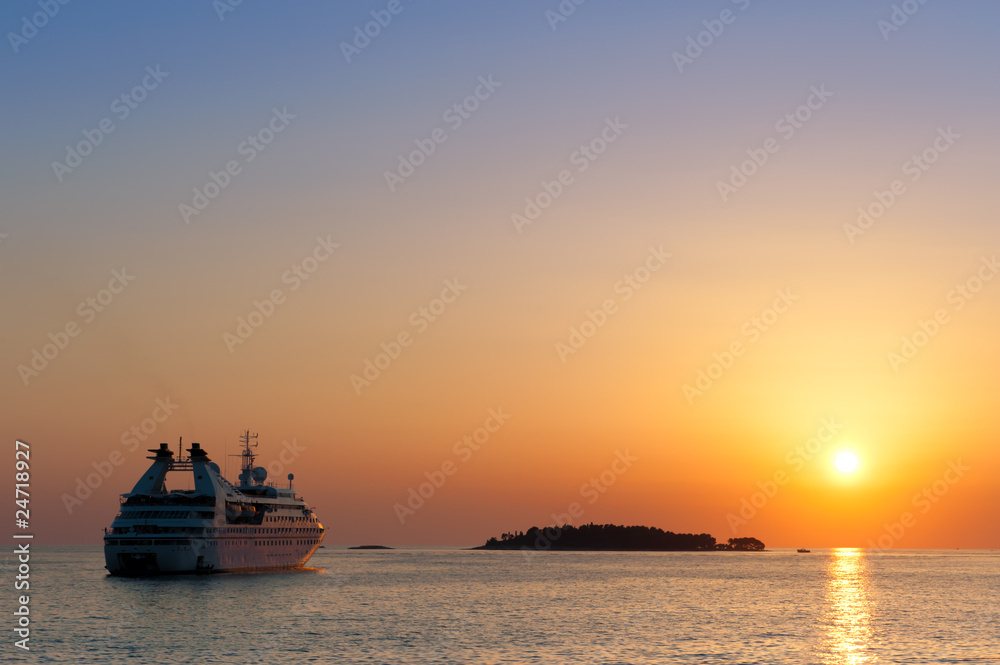 Cruise ship on sunset in Adriatic Sea