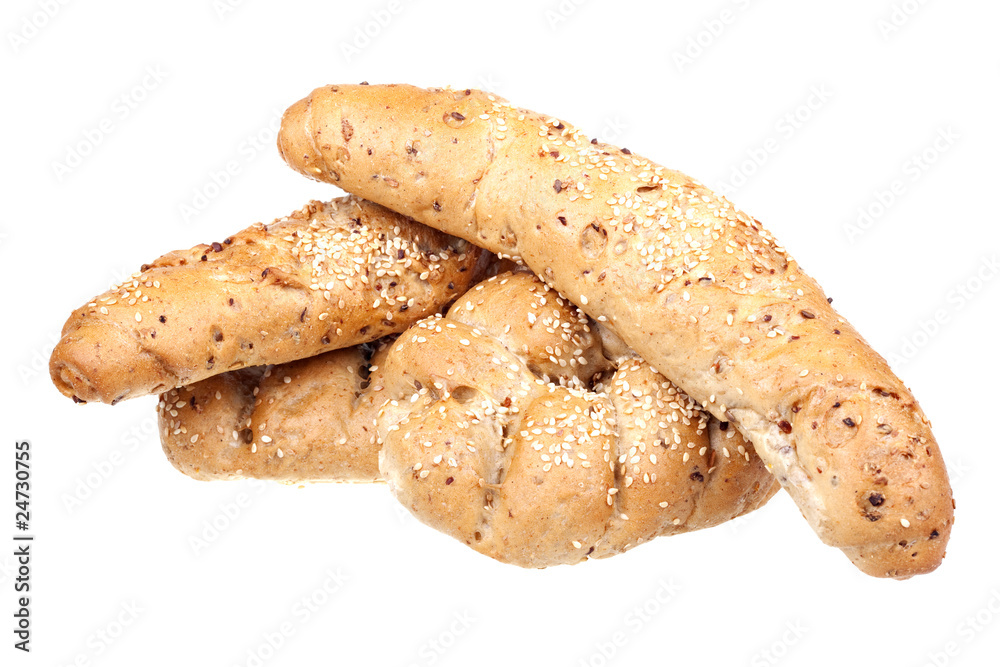 Wholemeal roll on white background