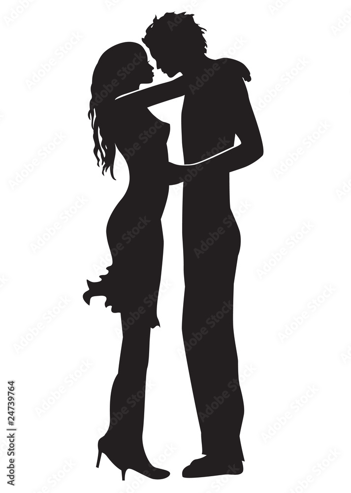 Vector silhouette of kissing couple