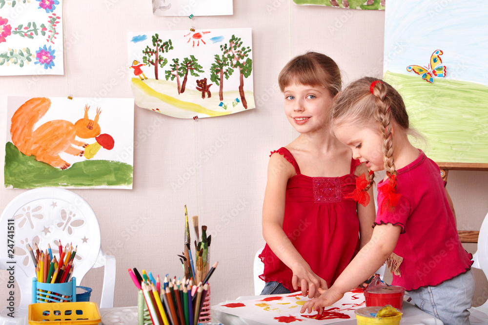 Fototapeta premium Children painting in art class.