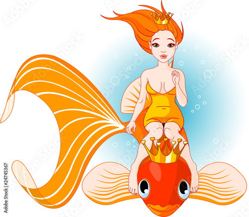 Mermaid riding on a golden fish
