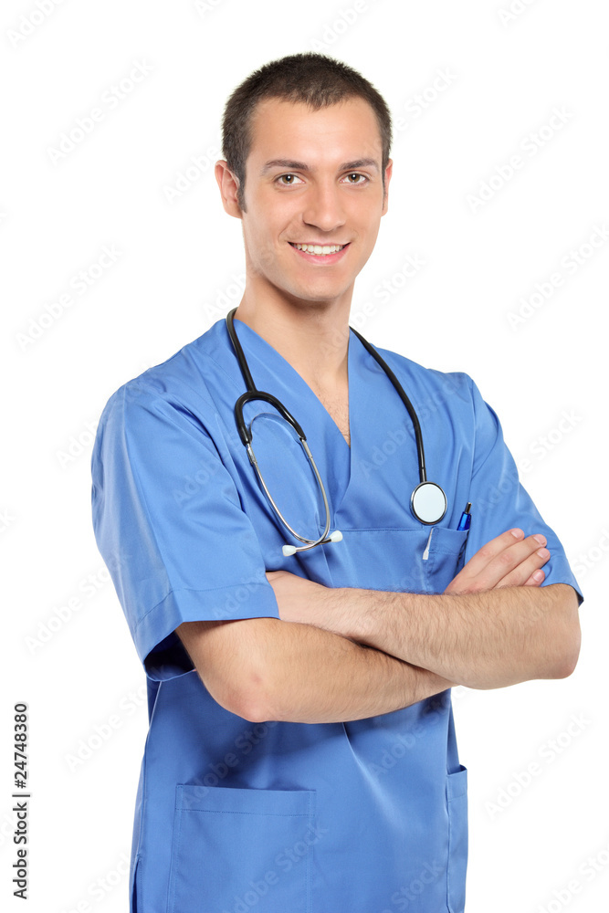 A portrait of a medical doctor isolated on white background A portrait of a medical doctor isolated on white background