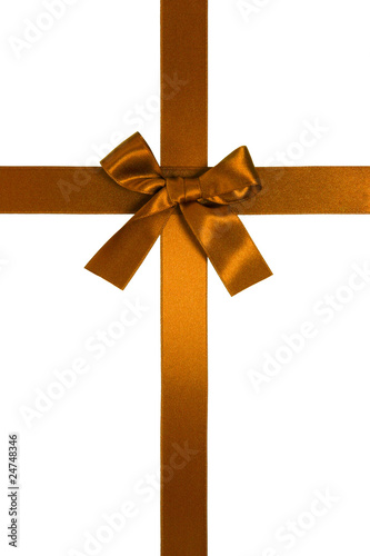 golden-brown vertical cross ribbon with bow