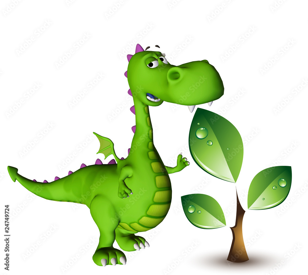 Fototapeta premium dino baby dragon green plant
