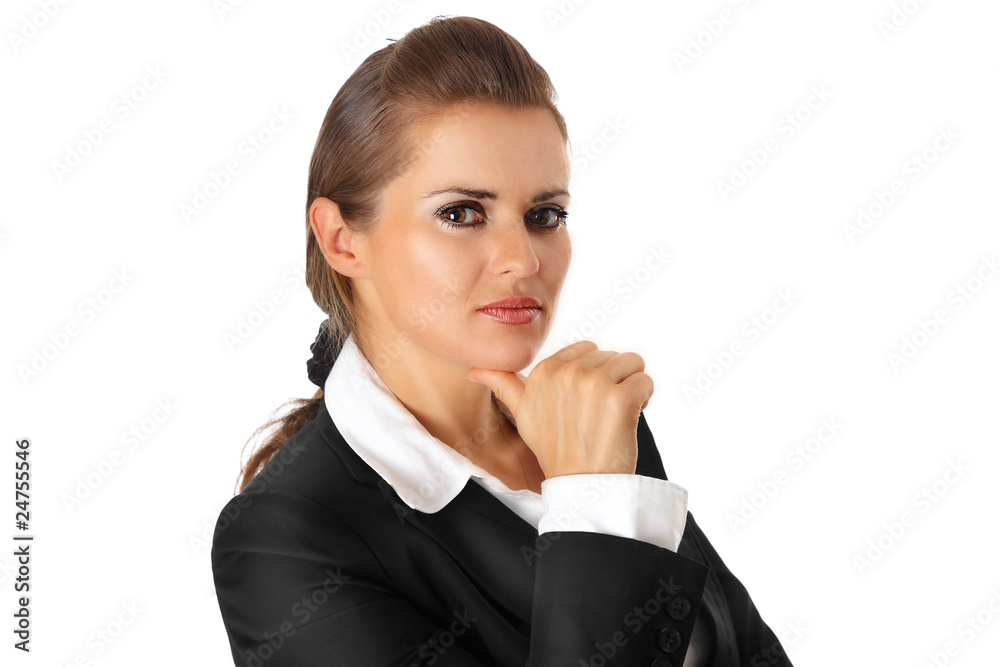 thoughtful modern business woman isolated on white thoughtful modern business woman isolated on white