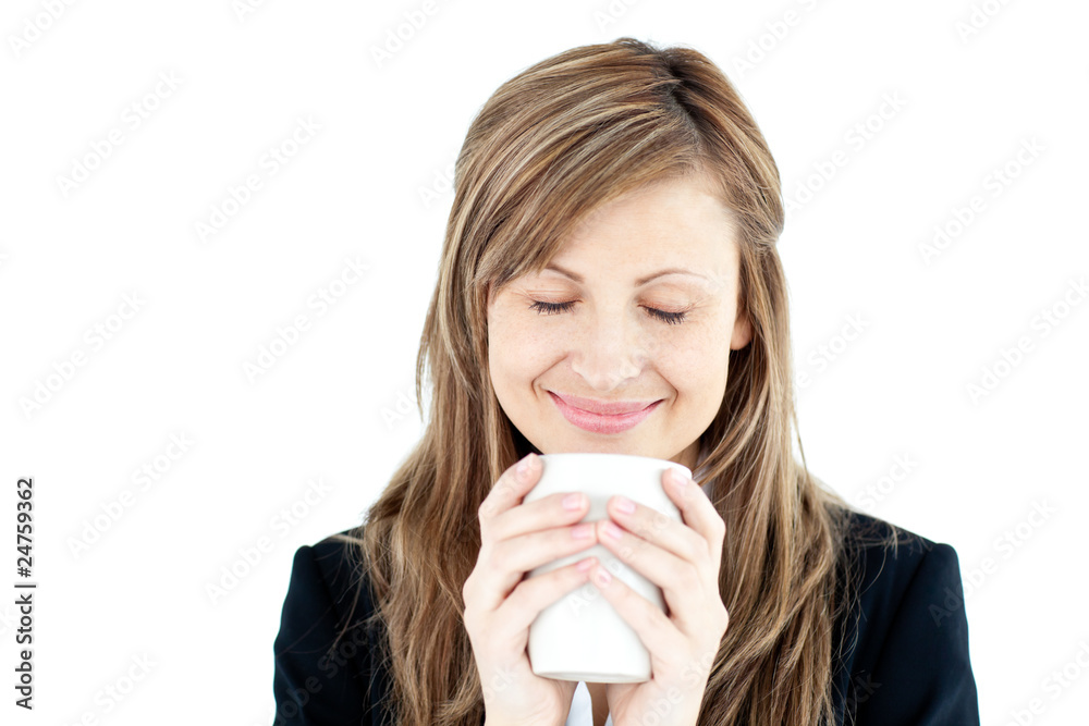 Beautiful businesswoman enjoying her coffee Beautiful businesswoman enjoying her coffee