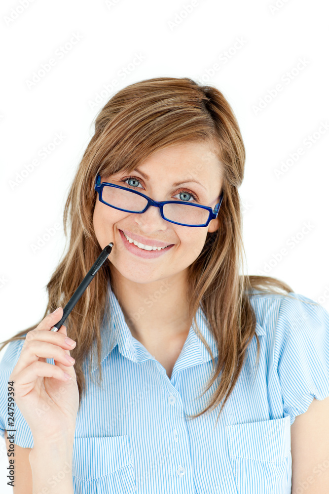 Happy businesswoman smiling at the camera Happy businesswoman smiling at the camera