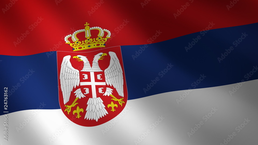 Bandera de Serbia ondulante al viento. Bucle continuo