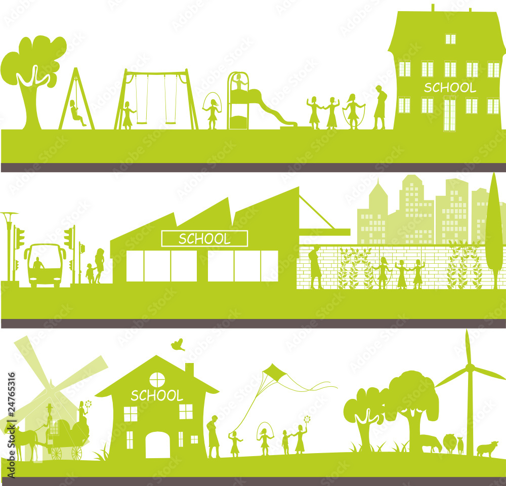 background, school in a green city