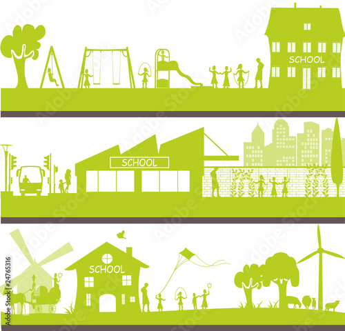 background, school in a green city