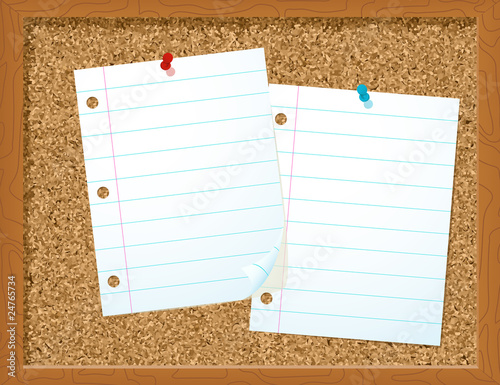 corkboard and papers - vector illustration