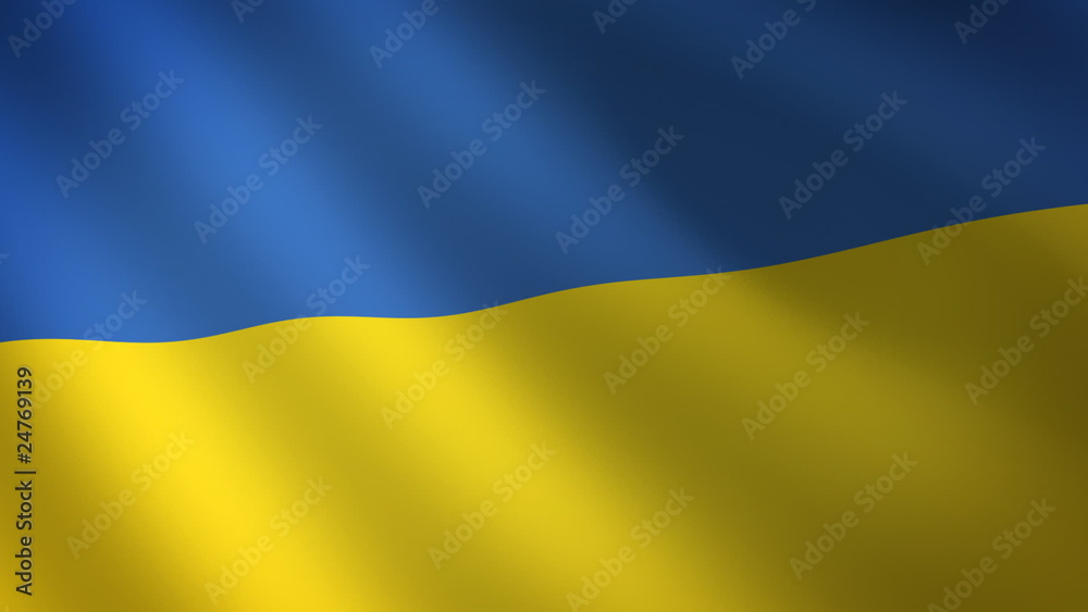 Bandera de Ucrania ondulante al viento. Bucle continuo