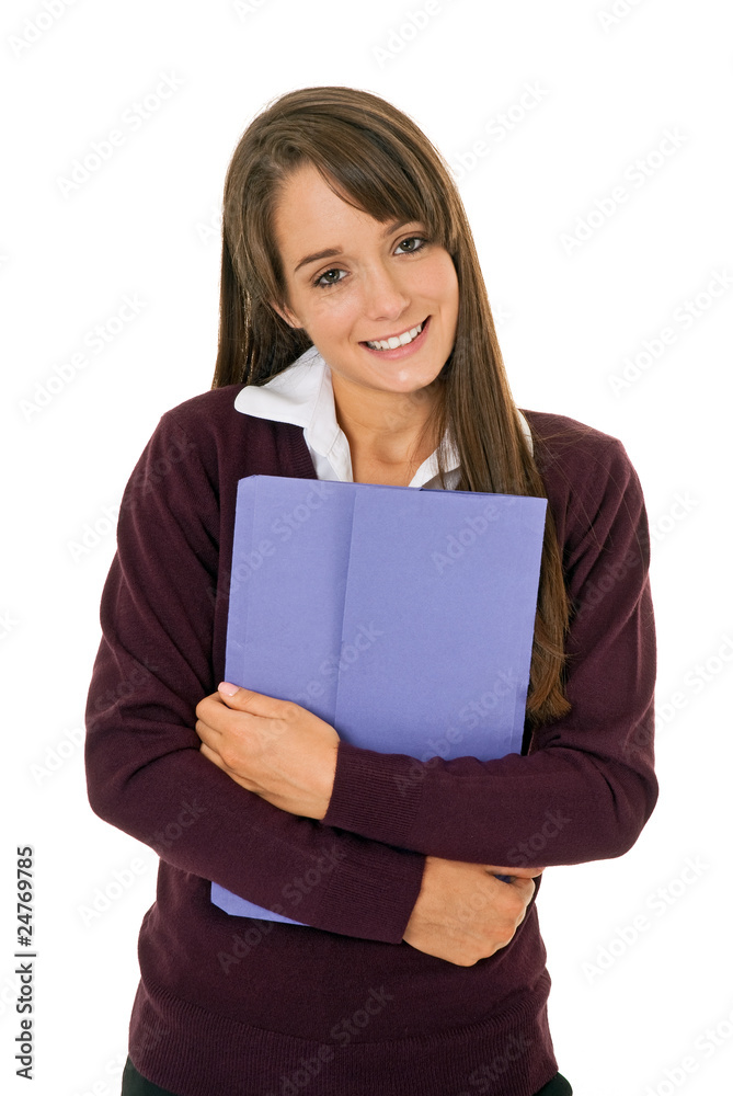 Confident student holding folder Confident student holding folder
