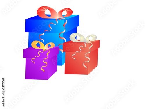 Drei Geschenkpakete mit Schleife