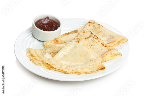 Russian pancakes with cowberry jam
