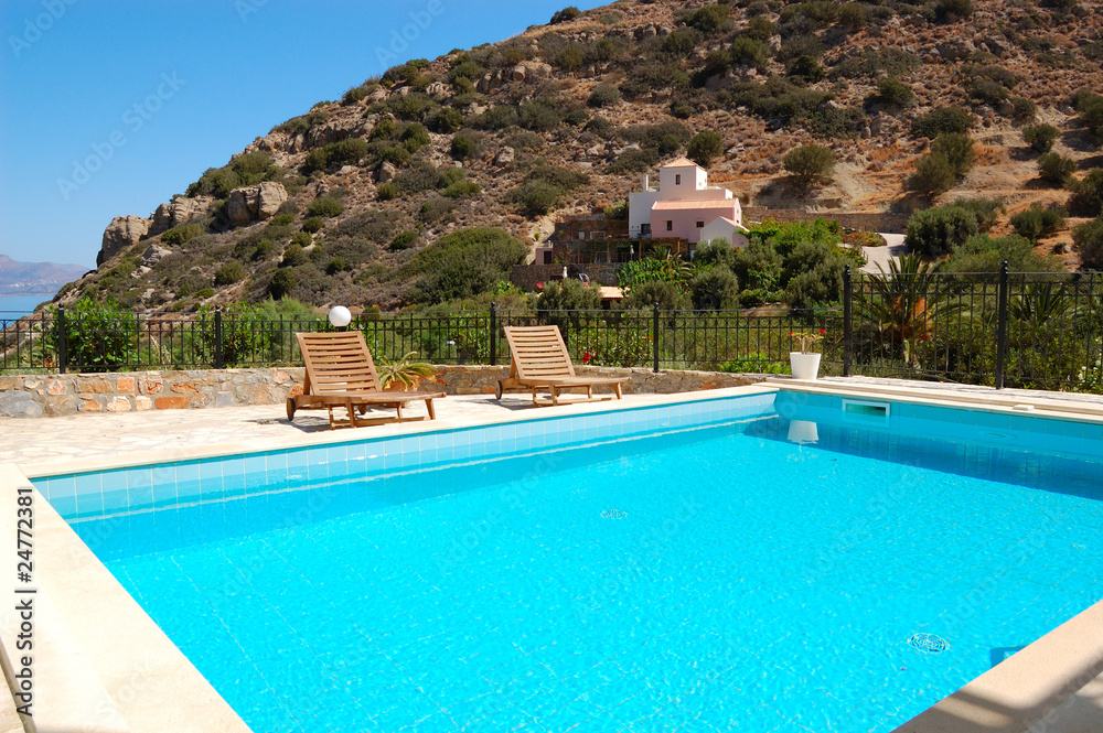 Swimming pool at the luxury villa, Crete, Greece