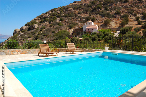 Swimming pool at the luxury villa  Crete  Greece