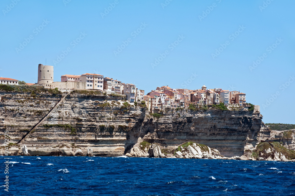 Houses of Bonifacio on Corsica island seen from the sea