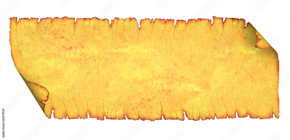 Blank scroll with scorched edges.