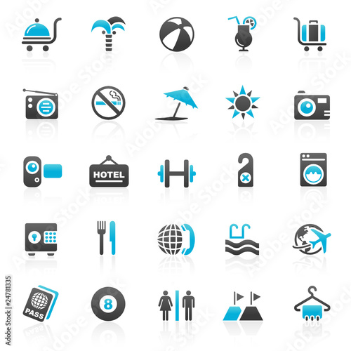 blue holiday hotel icons - set 10