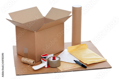 Obraz na plátně Packaging items isolated on a white background