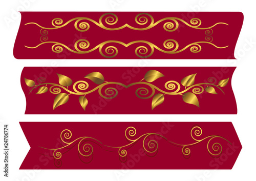 Red banners with swirls. Vector illustration.