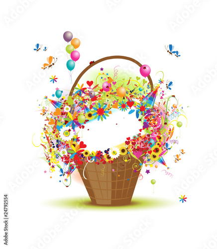 Fototapeta Naklejka Na Ścianę i Meble -  Basket with flowers for your design