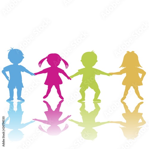Happy children, colored silhouettes