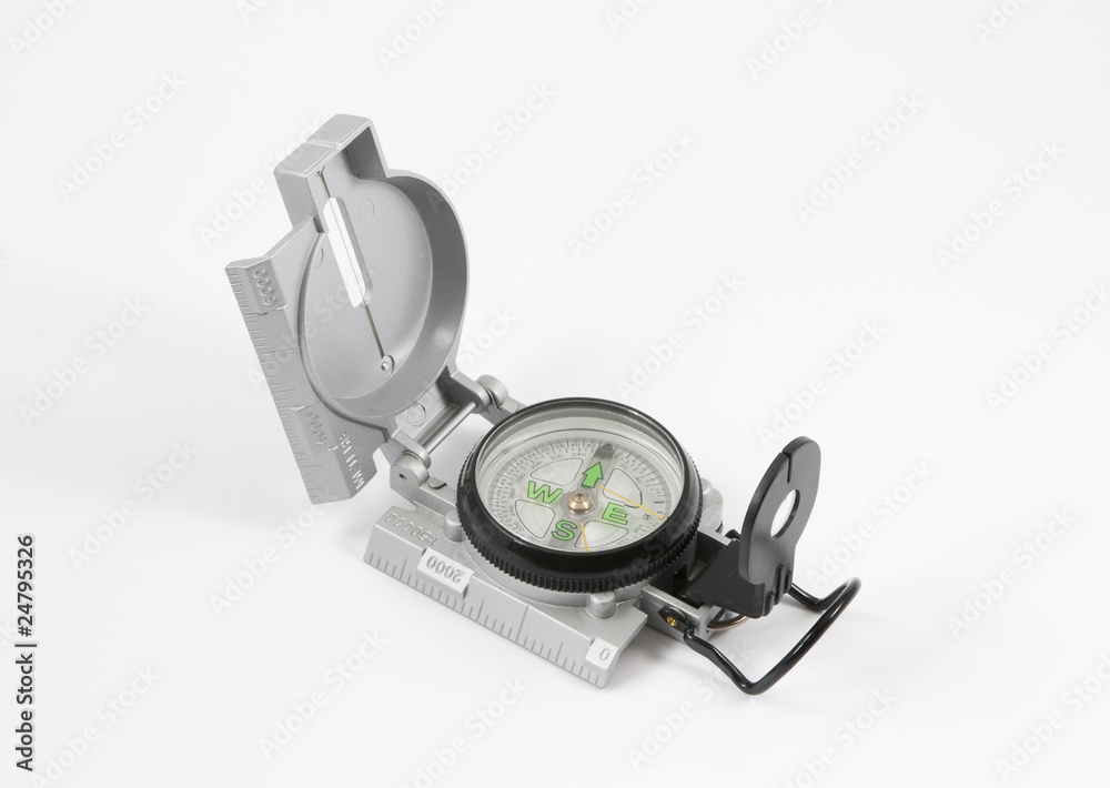 Open grey compass on a white background Open grey compass on a white background