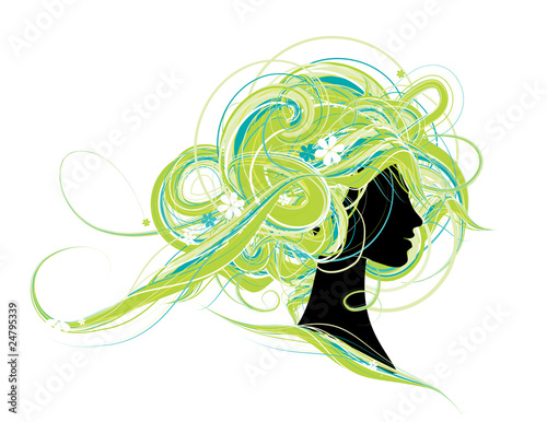 Woman head silhouette, hairstyle design