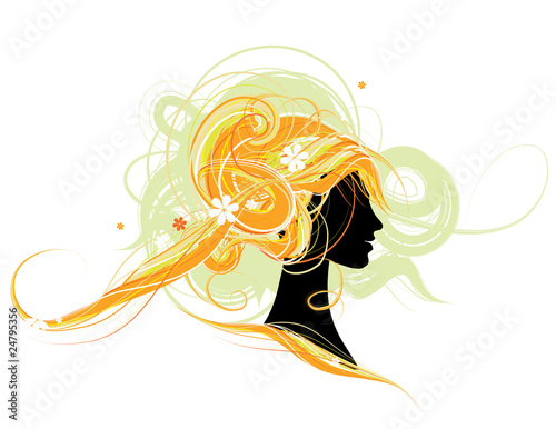 Woman head silhouette, hairstyle design