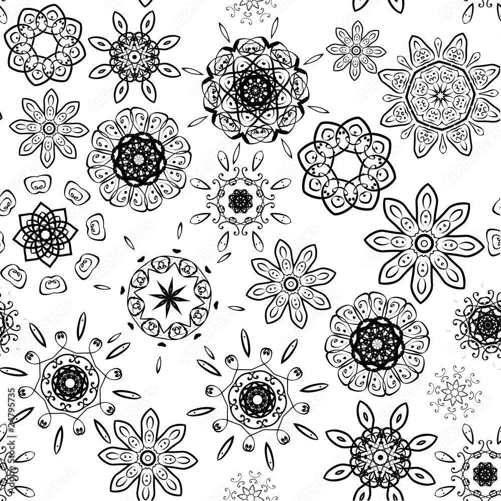 Black on white seamless floral pattern