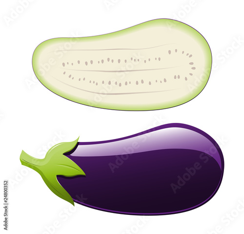 An isolated vector eggplant and a half