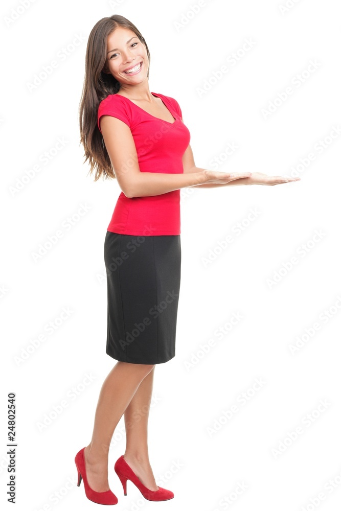 Woman presenting / showing copy space on side Woman presenting / showing copy space on side