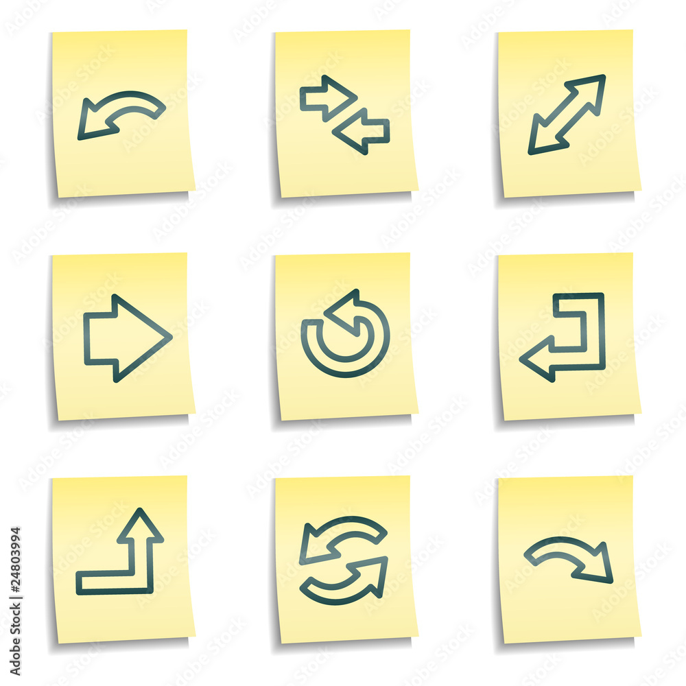 Arrows web icons set 1, yellow notes series Arrows web icons set 1, yellow notes series