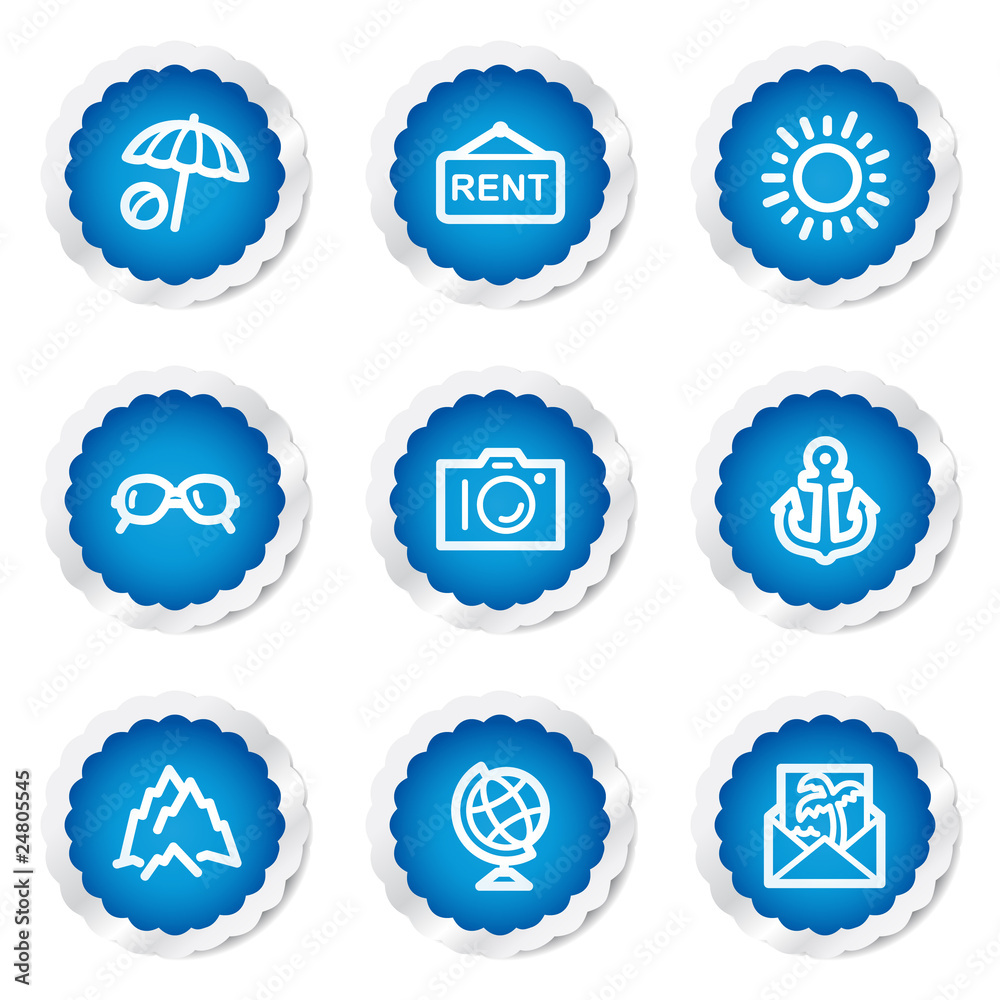 Travel web icons set 5, blue stickers series Travel web icons set 5, blue stickers series