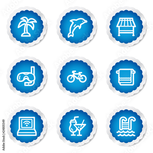 Vacation web icons, blue stickers series
