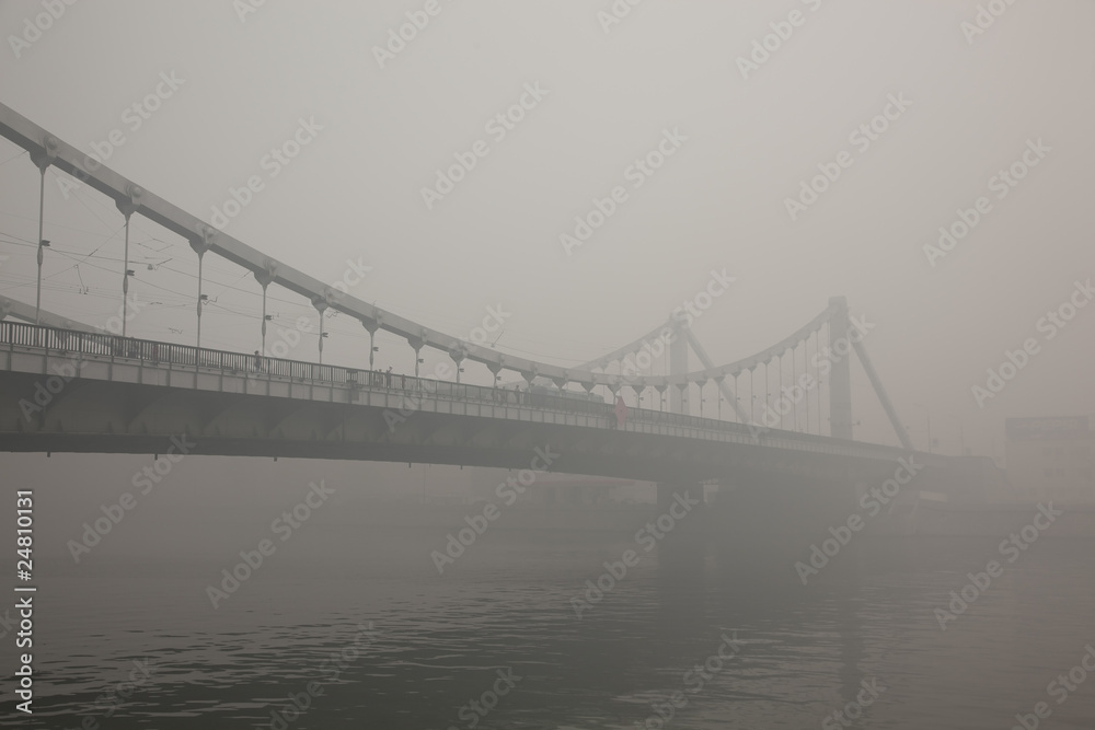 bridge in smoke in Moscow city in august 2010