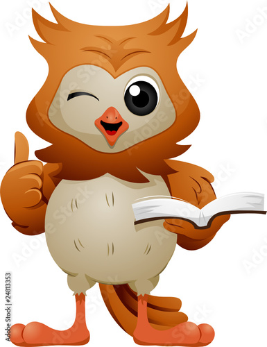 Owl Holding Book Signaling OK