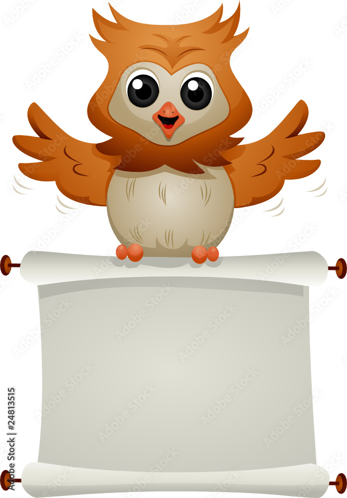 Obraz premium Owl Carrying Blank Scroll