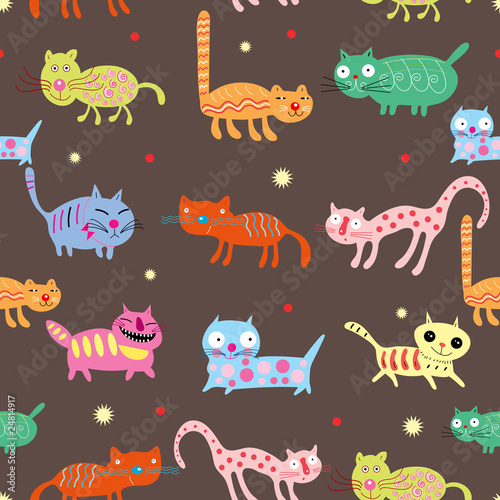 Funny seamless design of multi-colored cats