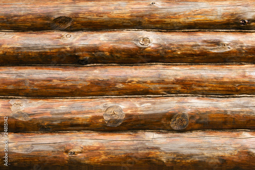 Rustic Pine Log Cabin Wall