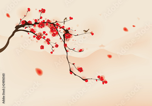oriental style painting, plum blossom in spring #24816560