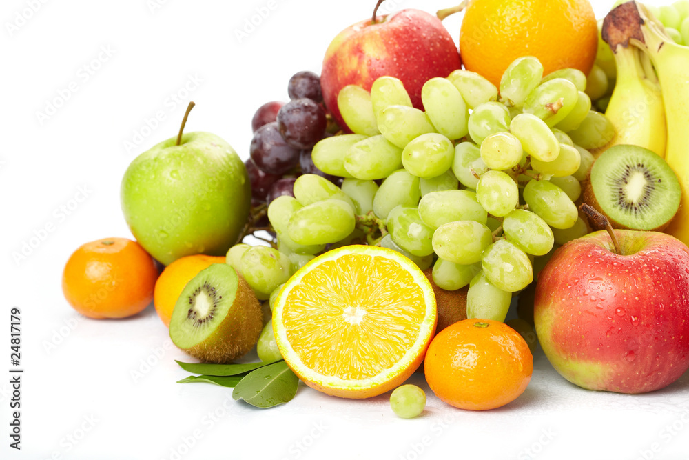 fresh fruits on the white background