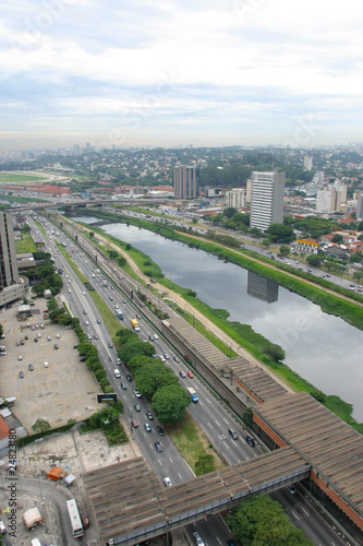 Aerial view of Sao Paulo city and Pinheiros river. Brazil