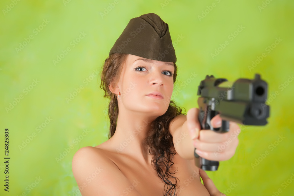 Girl with gun naked