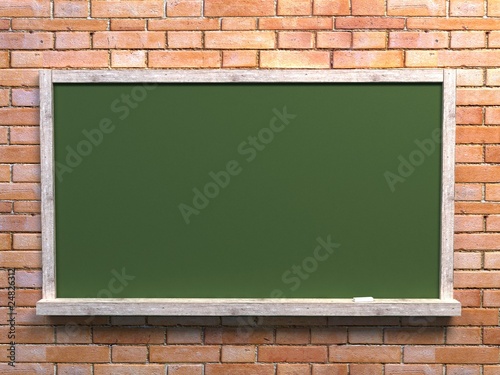 urban interior with school blackboard on brick wall